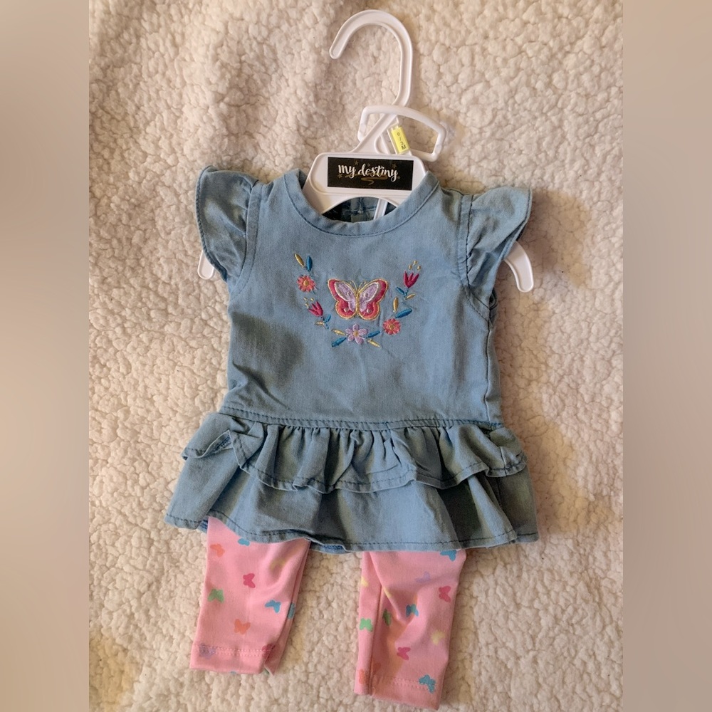 Denim Butterfly Infant Matching set 0-3 months Brand New